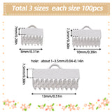 300Pcs 3 Size Alloy Ribbon Ends, Ribbon Buckle Flat Thread Clip, Rectangle, Silver, 7~7.5x8~13mm, Hole: 2.5~3.5x1~1.5mm, 100Pcs/size
