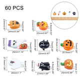 Resin Cabochons, for Halloween, Ghost & Pumpkin Lamp, Mixed Color, 60pcs/box