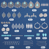 DIY Gemstone Dangle Earring Making Kit, Including Flower & Feather & Leaf Alloy Pendants & Links & Beads, Round & Teardrop Synthetic Beads, Brass Earring Hooks, Turquoise, 235Pcs/box