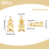 Rack Plating Brass Pendants, Long-Lasting Plated, Cadmium Free & Nickel Free & Lead Free, Bear, Real 18K Gold Plated, 17.5x9.5x3.5mm, Jump Ring: 5x1mm, 3mm Inner Diameter, 8pcs/box