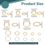 400Pcs 10 Styles Brass Round Rings, Soldered Jump Rings, Closed Jump Rings, Golden & Silver, 18~21 Gauge, 5~10x0.7~1mm, Inner Diameter: 3~8mm, 40pcs/style