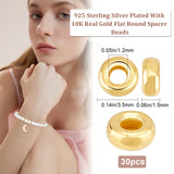 Flat Round 925 Sterling Silver Spacer Beads, Golden, 3.5x1.5mm, Hole: 1.2mm, 30Pcs/box