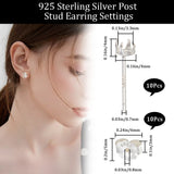 5 Pairs 925 Sterling Silver Stud Earring Settings, Prong Earring Setting, with 10Pcs Ear Nuts, Silver, Tray: 3.3mm, 4x4mm, Pin: 0.7mm