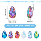 30pcs 5 colors Glass Rhinestone Pendants, Pointed Back & Back Plated, Teardrop, Mixed Color, 28x16.5x9mm, Hole: 1.6mm, 6pcs/color