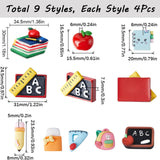 36pcs 9 styles Teachers' Day Opaque Resin Cabochons, Study Supplies, Mixed Shapes, 16~25x8~31x4.5~7.5mm, 4pcs/style