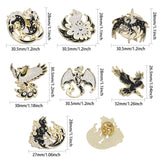 7Pcs 7 Style Dragon & Cat & Bird & Fox Enamel Pin, Light Gold Alloy Animal Badges for Clothes Backpack, Black, 26.5~30.5x27~32x1.5mm, 1Pc/style