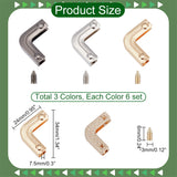 18 Sets 3 Colors Zinc Alloy Purse Decorative Edge Hardware, Bag Corner Protector, with Iron Screws, L-shaped, Mixed Color, 3.4x2.4x0.75cm, Hole: 2.4mm, 6 sets/color
