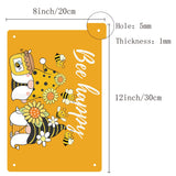 Tinplate Sign Poster, Horizontal, for Home Wall Decoration, Rectangle with Word Bee Happy, Gnome Pattern, 200x300x0.5mm