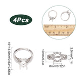 4Pcs Adjustable Brass Finger Ring Components, 4 Claw Prong Ring Settings, with Cubic Zirconia, Long-Lasting Plated, Oval, Platinum, Tray: 10x8mm, Inner Diameter: 16~16.5mm