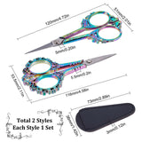 Stainless Steel Manicure Scissors, Eyebrow Scissor, with PVC Protective Scissors Cover, Rainbow Color, Scissors: 116~120x51~53.5x5~5.5mm, 2pcs, Cover: 73x36x3mm, 2pcs