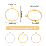 60Pcs 3 Colors Zinc Alloy Open Back Bezel Pendant Cabochon Settings, Cadmium Free & Lead Free, Flat Round, Mixed Color, Tray: 24.5mm, 32x28x3mm, Hole: 2.7mm, 20pcs/color