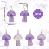 10Pcs Natural Amethyst Pendants, with Stainless Steel Snap On Bails, Mushroom Shaped, 24~25x16mm, Hole: 5x3mm