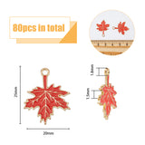 80Pcs Autumn Theme Rack Plating Alloy Enamel Pendants, Cadmium Free & Nickel Free & Lead Free, Maple Leaf, Coral, 25x20x1.5mm, Hole: 1.8mm