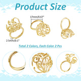 4Pcs 2 Colors Adjustable Brass Ring Components, Twist Flower Ring Settings for Gemstone, Platinum & Golden, Inner Diameter: 17mm, 2Pcs/color