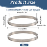 2Pcs Egg Shaped 201 Stainless Steel Grooved Hinged Bangles, for DIY Electroplated, Leather Inlay, Clay Rhinestone Pave Bangle Making, Stainless Steel Color, 1/4 inch(0.6cm), Inner Diameter: 2x2-3/8 inch(5.1x6.1cm)