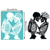 Self-Adhesive Silk Screen Printing Stencil, for Painting on Wood, DIY Decoration T-Shirt Fabric, Turquoise, Skeleton, 280x220mm