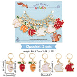 12Pcs 6 Style Alloy Enamel Rabbit & Carrot Charm Locking Stitch Markers, Gold Tone 304 Stainless Steel Clasp Locking Stitch Marker, Mixed Color, 2.6~2.7cm, 2pcs/style