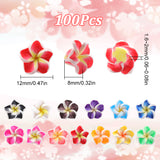 Handmade Polymer Clay 3D Flower Plumeria Beads, Mixed Color, 12x8mm, Hole: 1.6~2mm, 100pcs/bag