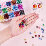 Spray Painted Crackle Glass Beads, Round, with Crystal Thread, Mixed Color, 6mm, Hole: 1.3~1.6mm, about 70pcs/color, about 1050pcs/box