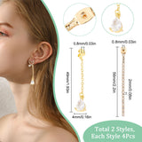 8Pcs 2 Style Brass Ear Nuts with Crystal Rhinestone Tassel, Golden, 8pcs/box