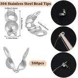 500Pcs 304 Stainless Steel Bead Tips, Calotte Ends, Clamshell Knot Cover, Stainless Steel Color, 6x4mm, Hole: 1.4mm, Inner Diameter: 3.5mm