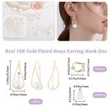 12Pcs Brass Earring Hook, for Half Drilled Beads, with 50Pcs Jump Rings & 100Pcs Plastic Ear Nuts, Real 18K Gold Plated, 35.5x14mm, Pin: 0.8mm