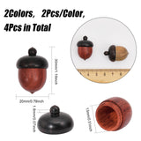 4Pcs 2 Colors Wooden Acorn Box Jewelry Pendants, Autumn Acorn Charm, with Screw Cap, Secret Canister, Mixed Color, 29~30x20~21mm, Hole: 1.4~1.8mm, Inner Diameter: 13mm, 2pcs/color