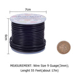 Round Aluminum Wire, Black, 9 Gauge, 3mm, about 55.77 Feet(17m)/roll