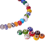 Mixed Styles Handmade Lampwork Glass European Beads, with Brass Double Cores, Large Hole Beads, Rondelle, Platinum, Mixed Color, 14~16x10mm, Hole: 5mm