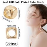 300Pcs Brass Beads, Cube, Real 18K Gold Plated, 2x2x2mm, Hole: 1.2mm