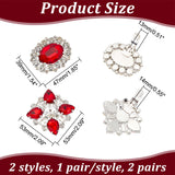 2 Pairs 2 Style Detachable Rhinestone Shoe Decoration, with Alloy Buckle Clip, Red, 39~53x47~53x13~14mm, 1 pairs/style