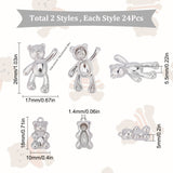 48Pcs 2 Styles Alloy Pendants, Cadmium Free & Nickel Free & Lead Free, Bear Charm, Platinum, 18~26x10~17x5~5.5mm, Hole: 1.4~4mm, 24pcs/style