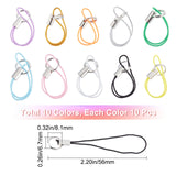 100Pcs 10 Color Polyester Cord Mobile Straps, with Platinum Plated Iron Findings, Mixed Color, 5.6cm, 10Pcs/Color, 10 Color, 100Pcs