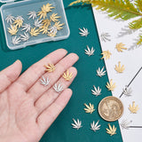 40Pcs 2 Colors 304 Stainless Steel Charms, Laser Cut, Pot Leaf/Hemp Leaf Shape, Golden & Stainless Steel Color, 12.5x10.5x1.1mm, Hole: 0.9mm, 20pcs/color