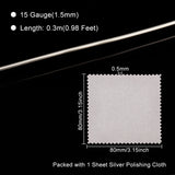 1Pc 999 Sterling Silver Wire, Round, 1Sheet Double Sided Suede Fabric Silver Polishing Cloth, Silver, 1.5mm, about 0.98 Foot(0.3m)/Box