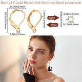 50Pcs 304 Stainless Steel Leverback Earring Findings, with Horizontal Loops & 50Pcs Rack Plating Brass Jump Rings, Real 24K Gold Plated, 15.5x10x1.5mm, Hole: 1.5mm