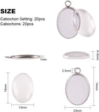 DIY Jewelry Making, with 304 Stainless Steel Pendant Cabochon Settings and Clear Glass Cabochons, Oval, Stainless Steel Color, ray: 18x13mm, 23x14x1mm, Hole: 2.5mm, 20pcs/box