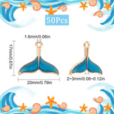 50Pcs Alloy Enamel Pendants, Whale Tail Shape, Light Gold, Blue, 17x20x2~3mm, Hole: 1.6mm