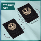 2Pcs Velvet Packing Pouches, Drawstring Bags, Rectangle, Black, Tree of Life Pattern, 18.2x12.8~13.5x0.2cm, 2pcs