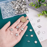 100Pcs 304 Stainless Steel Cabochon Connector Settings, Plain Edge Bezel Cups, Flat Round, with 100Pcs Transparent Glass Cabochons, Stainless Steel Color, Tray: 10mm, 19.5~7.5x9.5~12x2~3.5mm, Hole: 2mm