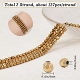 2 Strands Electroplate Non-magnetic Synthetic Hematite Beads Strands, Faceted, Round, Grade A, Golden Plated, 3mm, Hole: 1mm, about 127pcs/strand, 16 inch