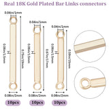 30Pcs 3 Styles Brass Connector Charms, Rectangle Links, Real 18K Gold Plated, 15~19x2x1.5mm, Hole: 1mm, 10pcs/style