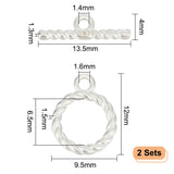 2Pcs 925 Sterling Silver Toggle Clasps, Twist Ring, with 925 Stamp, for Jewelry Making Accessories, Silver, Ring: 12x9.5x1.5mm, Hole: 1.6mm, Bar: 4x13.5x1.3mm, Hole: 1.4mm