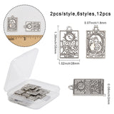 24Pcs 6 Style Rack Plating Alloy Pendants, Rectangle with Tarot Charms, Platinum, 23.5x14.5x1.5mm, Hole: 1.8mm, 4pcs/style