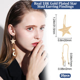 20Pcs Brass Star Earring Hooks, with Vertical Loops, Nickel Free, Real 18K Gold Plated, 31.5x20mm, Hole: 2mm, 18 Gauge, Pin: 1mm