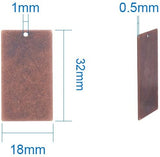 Metal Tags, Brass Stamping Blank Tag Pendants, Rectangle, Red Copper, 32x18x0.5mm, Hole: 1mm