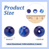 2 Strands Natural Striped Agate/Banded Agate Beads Strands, Dyed & Heated, Round, Medium Blue, 8mm, Hole: 1.2mm, about 47pcs/strand, 14.96''(38cm)