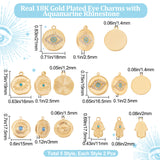 10Pcs 5 Style 304 Stainless Steel Pendants, with Rhinestone, Hamsa Hand/Hand of Miriam & Flat Round with Eye, Real 18K Gold Plated, 17.5~21x11~18x2~3mm, Hole: 1.2~2mm, 2pcs/style