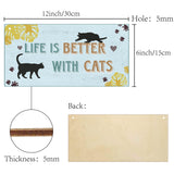 Printed Wood Hanging Wall Decorations, for Front Door Home Decoration, with Jute Twine, Rectangle with Word, Light Blue, 30x15x0.5cm, Rope: 40cm