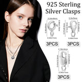 9Pcs 9 Style 925 Sterling Silver Clasps, Spring Ring & Lobster Claw Clasps, Silver, 9~10.5x6x1.5mm, Hole: 1~3mm, 3Pcs/style